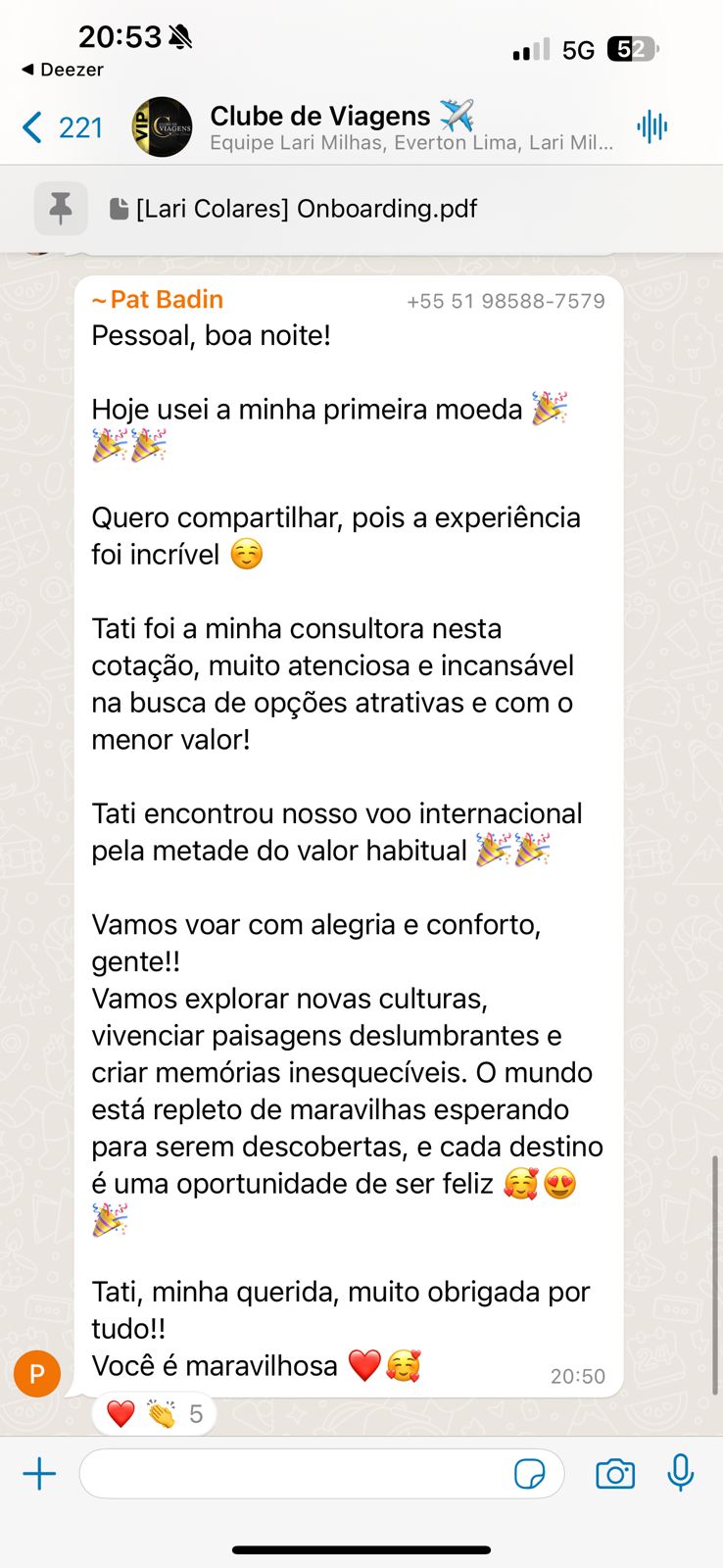 Pat Badin celebra primeira economia de 50% em voo internacional